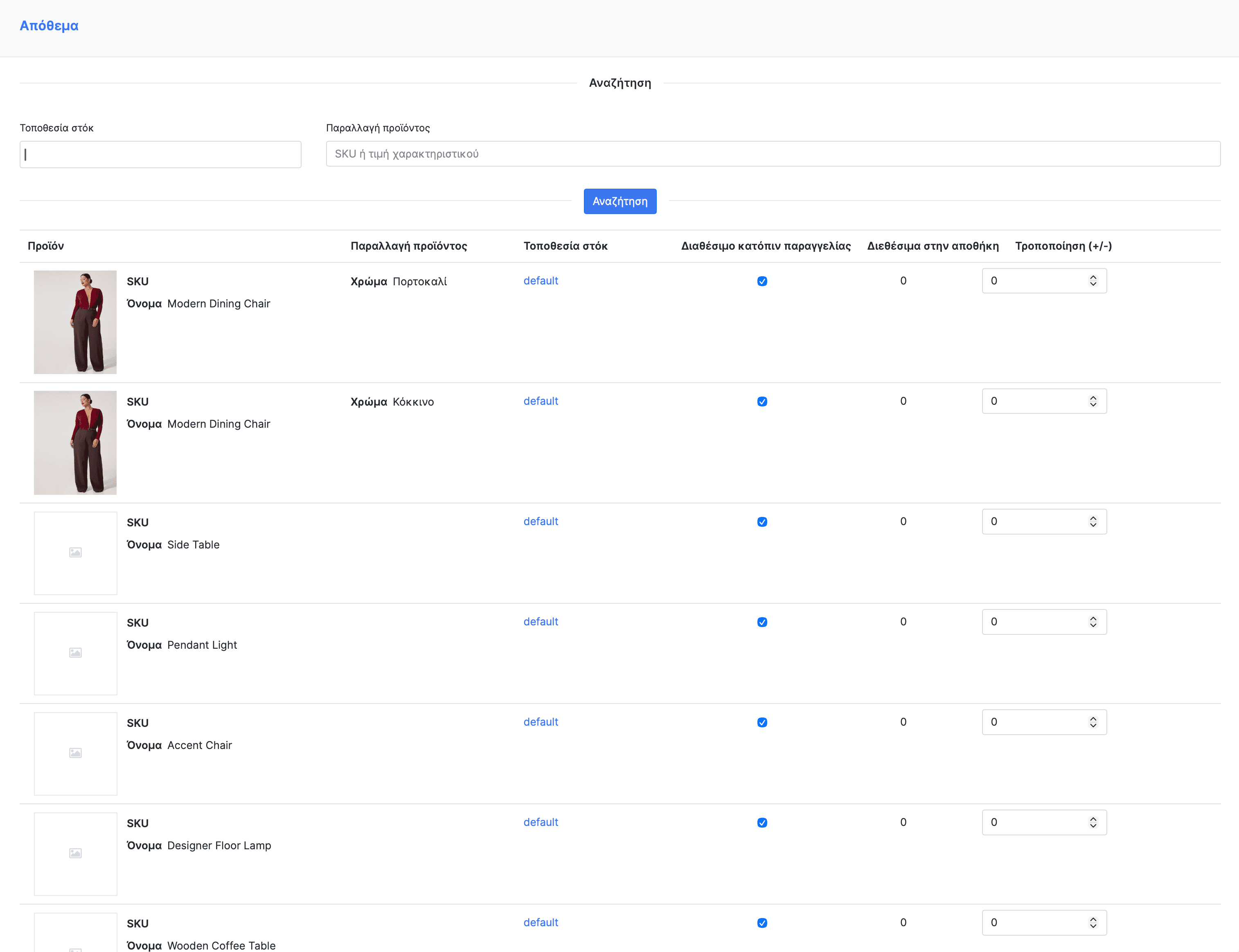 Σελίδα επισκόπησης αποθέματος